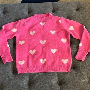 SHEIN Pink Heart Crew Neck Sweater